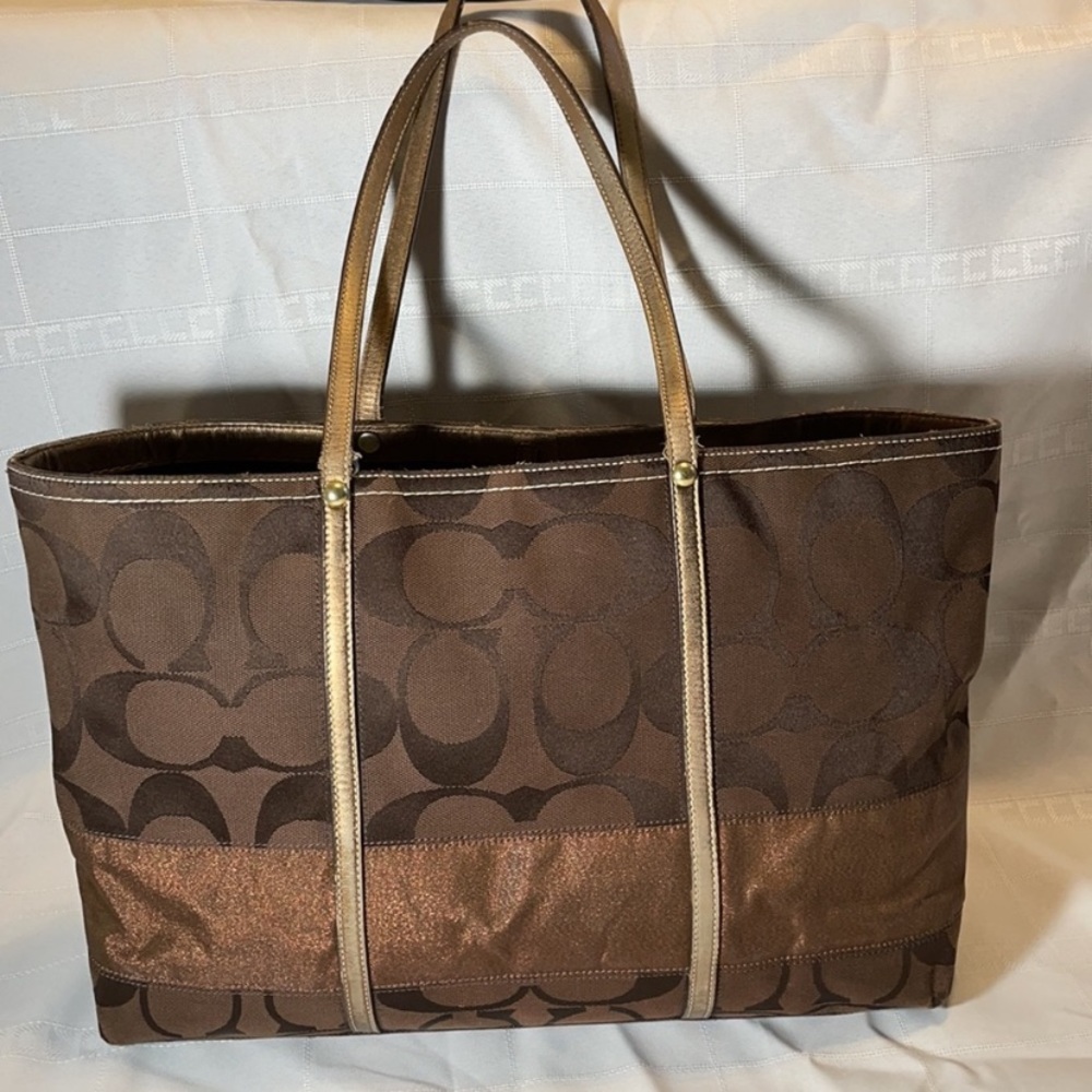 Coach Signature Logo Legacy Striped Brown Tote